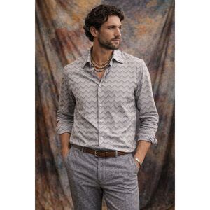 MISSONI Blue Gray Chevron Long Sleeve Button Up Italian Shirt  Mens Size 48